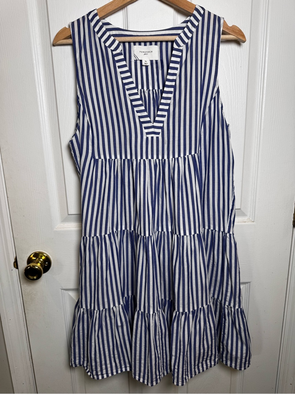 Pomander Place Tuckernuck XL Blue White Stripe Tiered Mini Dress Coastal Coverup - Picture 3 of 10